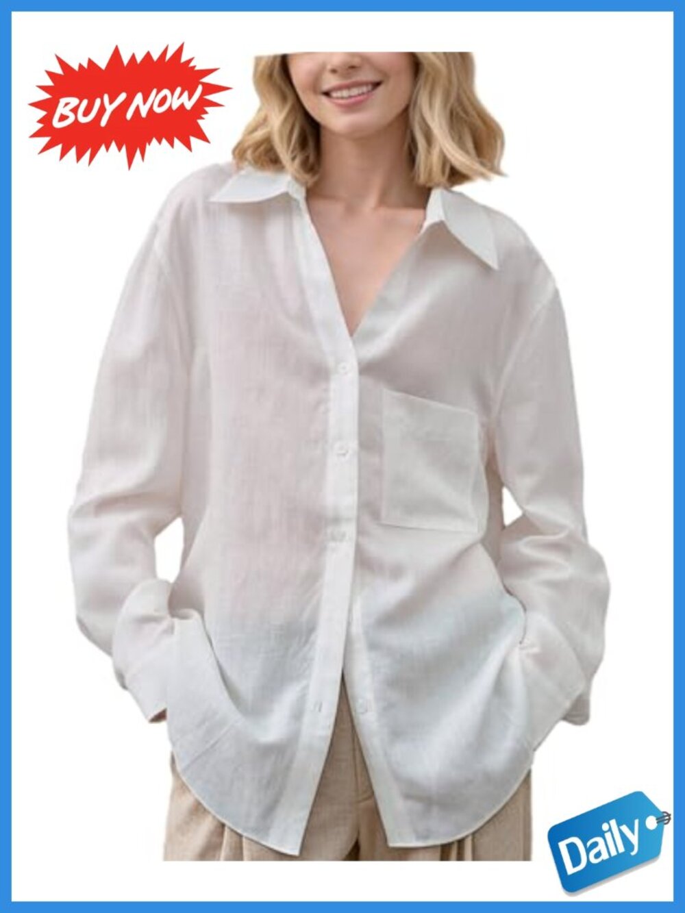 100% Linen Button Down Shirt Roll Up Long Sleeve Collared Casual Vacation Top